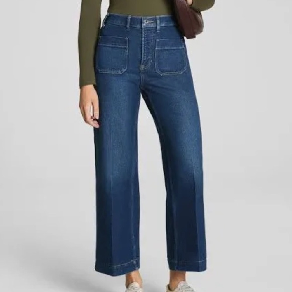 SPANX Stretch Flare Crop Jeans (Dark Blue)